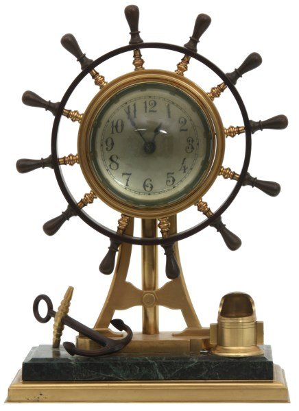 Bronze Ships Wheel Nautical Desk Clock