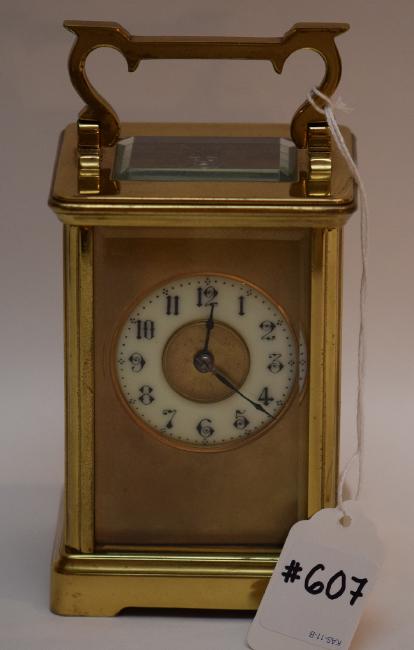 French Brass Carriage Clock with swing handle.  The