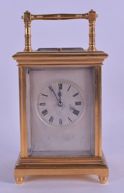 AN ANTIQUE FRENCH GLASS REPEATING CARRIAGE CLOCK with