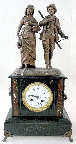French Statue Clock, Slate & Spelter