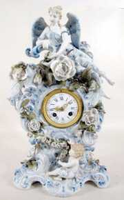 French Porcelain Clock w/Cherubs & Angels