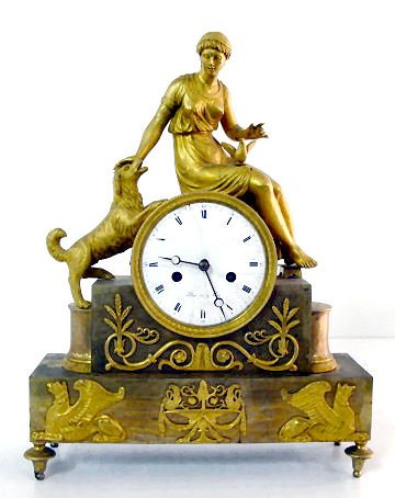 French Dore Figural Clock w/Silk String