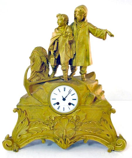 French Dore & Silk String Figure Clock