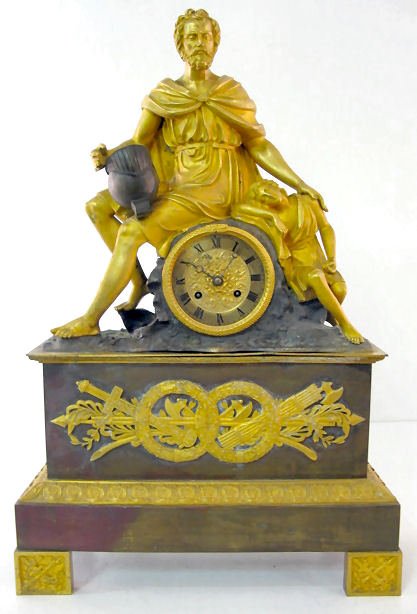 French Dore & Bronze Silk String Figural Clock