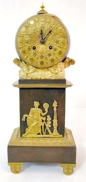 French Dore & Bronze Silk String Clock