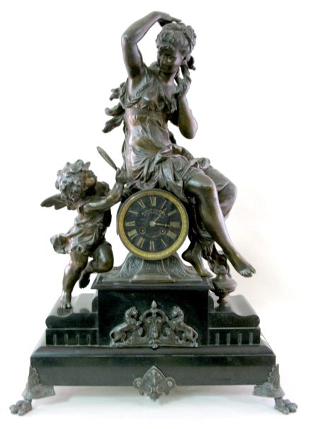 French Statue Clock w/Vincenti & Cie 1855 Mvmt