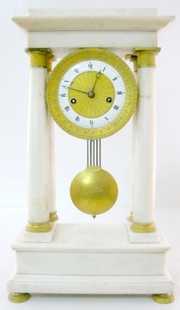 French Portico White Marble Clock