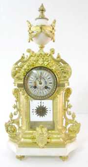 French Bronze Dore & Marble Mantle Clock
