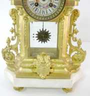 French Bronze Dore & Marble Mantle Clock