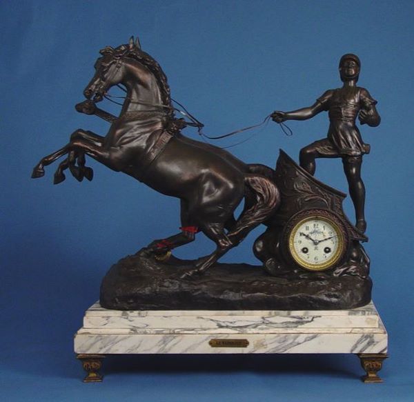 Large Roman Chariot Figural Mantel Clock