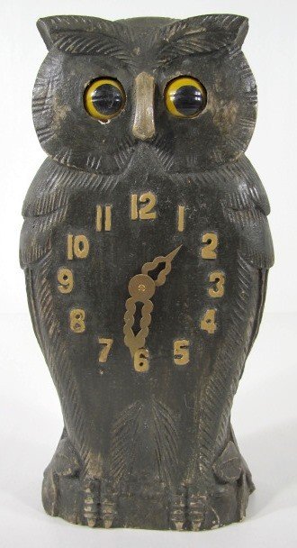 Carved Wood Owl Clock w/Moving Eyes
