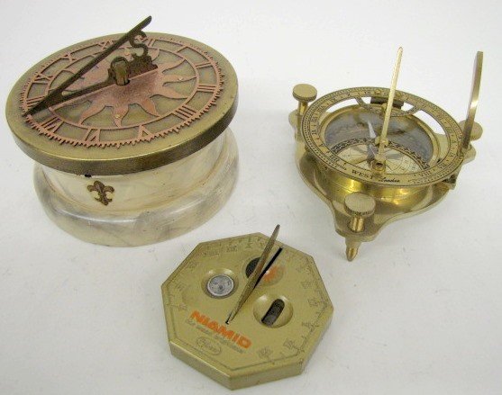 3 Sundial Clocks w/Compass