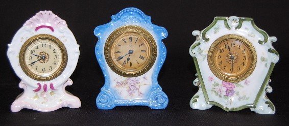 3 Porcelain Floral Decorated Dresser Clocks