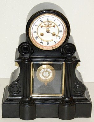French Signed Slate Mantle Clock