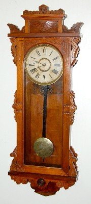 Antique Ansonia “Forrest” Walnut Hanging Clock