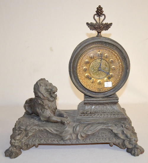 Antique Gilbert Lion No. 2184 Statue Clock