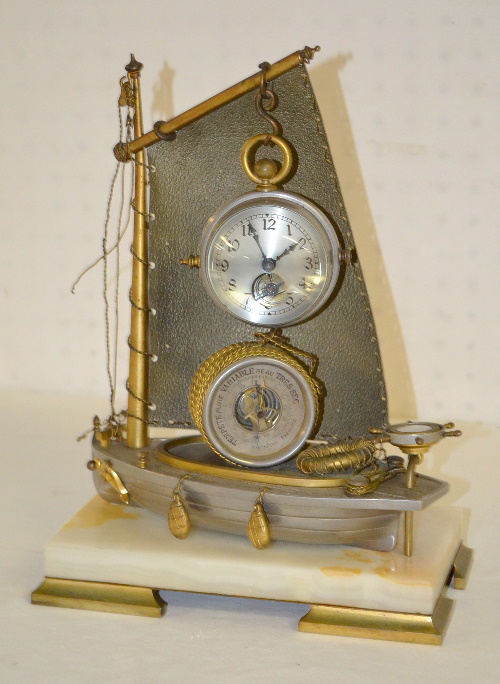French Time Only Combination Clock, Barometer and Compass