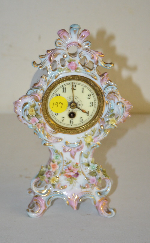 Antique Miniature Porcelain Floral Clock