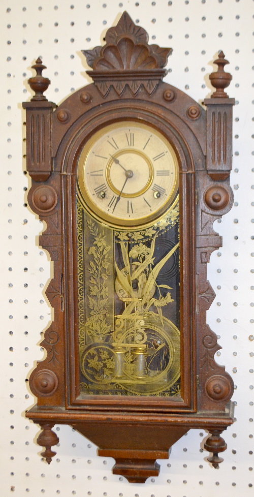 Antique Ansonia Walnut Hanging Kitchen Clock