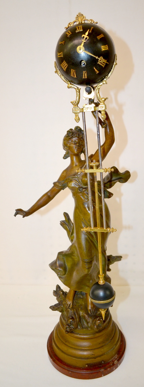 Antique August Moreau “Frisson Avril” Swinging Statue Clock