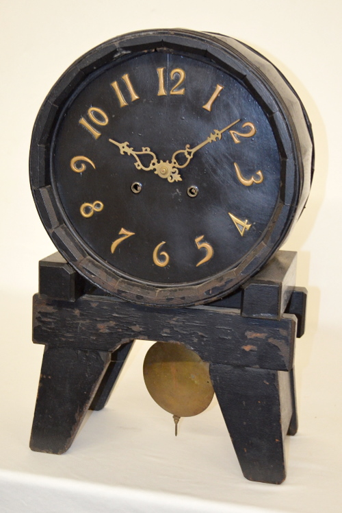 Antique C. A. Warner & Co. Wooden Barrel Keg Shaped Clock