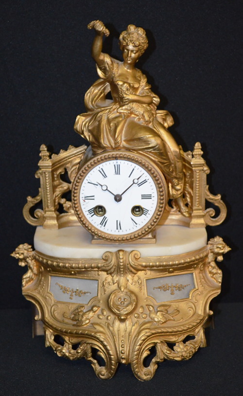 Antique French Japy Freres Alabaster Statue Clock