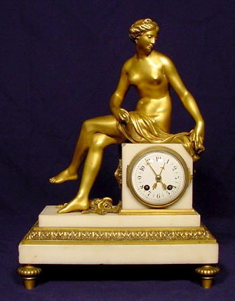 Vincenti French Bronze & Marble Statue Clock