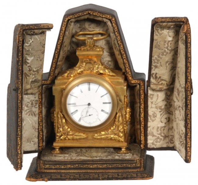 Dore Bronze Travel Clock In Case