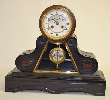 French Vincenti Black Slate Mantel Clock