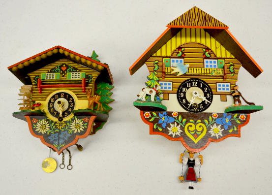 2 German Miniature Hanging Cuckoo Clocks