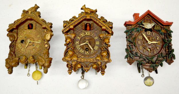3 German Lux Miniature Hanging Cuckoo Clocks
