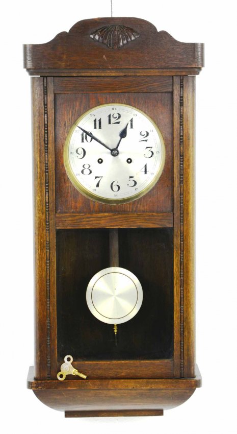 Antique Carved Wood Wall Clock w/ Metal Face, 1920Âs