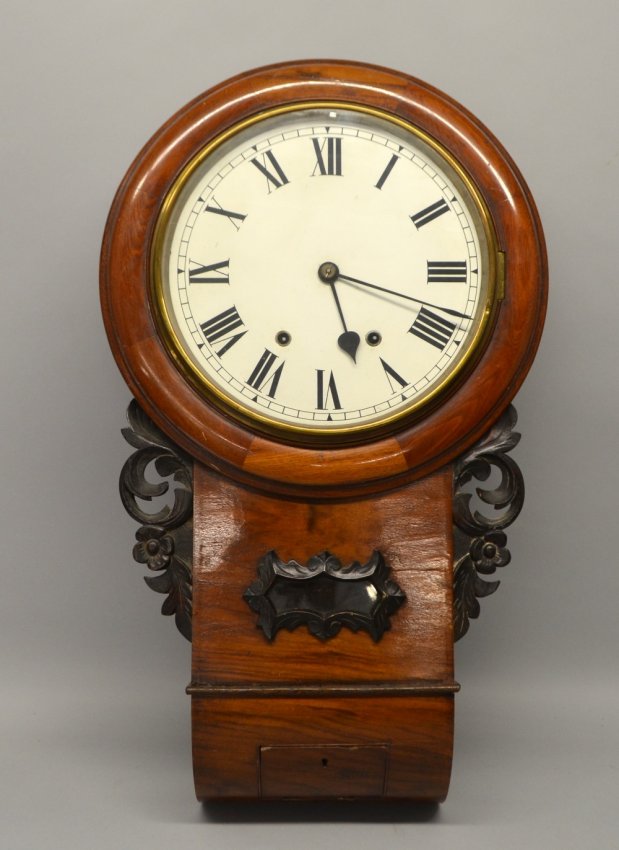 19th century mahogany cased wall clock with twin train