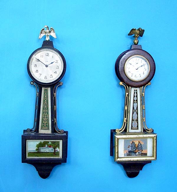 Two New Haven Miniature Banjo Wall Clocks