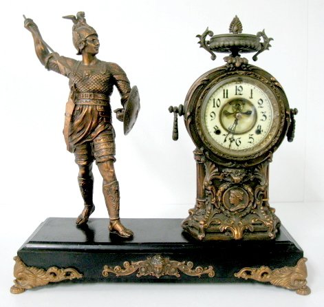 Metal & Iron Enameled Warrior Statue Clock