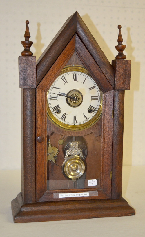 Antique Ansonia Walnut Sharp Gothic Steeple Clock