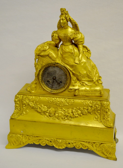 Antique French Guyerdet Aine, Paris Gilt Statue Clock
