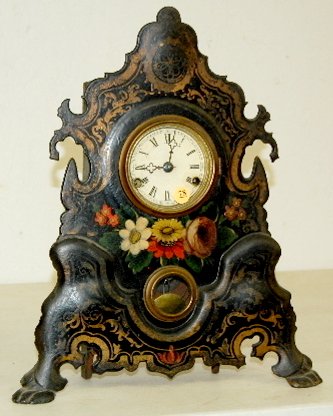 Iron Front Clock W/ Painted Flowers