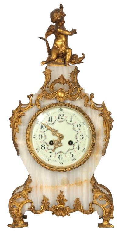 French Brass & Onyx Mantle Clock