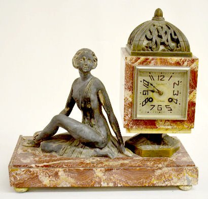 French Galibert Art Nouveau Statue Clock