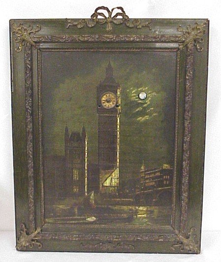Unique Tower of London Framed Painting w/ Clock