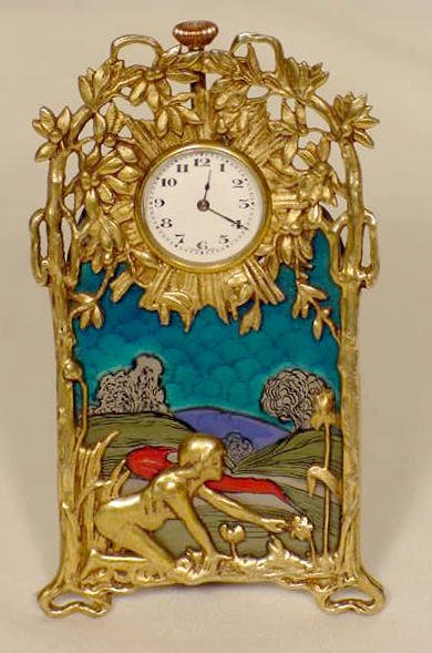 Art Nouveau Brass and Enamel Clock
