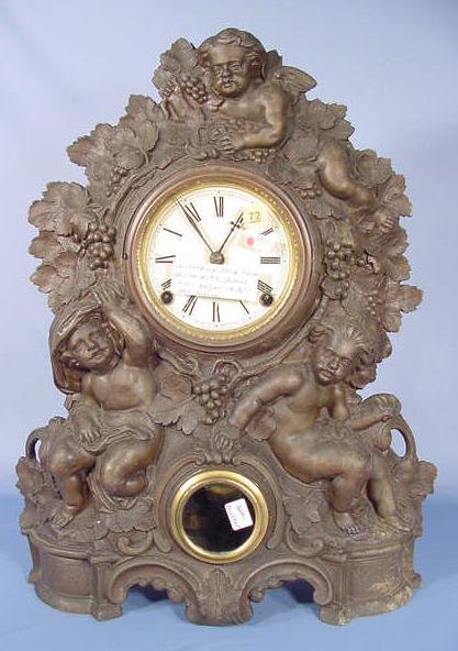 Waterbury Iron Front Cherub Mantel Clock NR