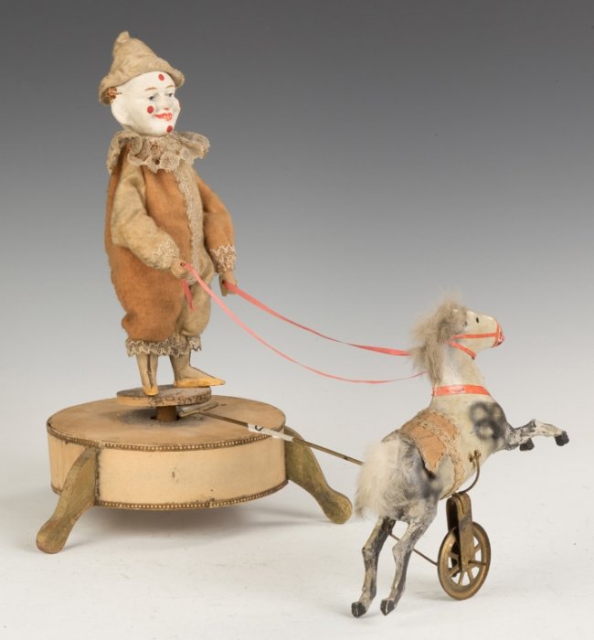 Paper Mache & Composition Clockwork Clown & Horse
