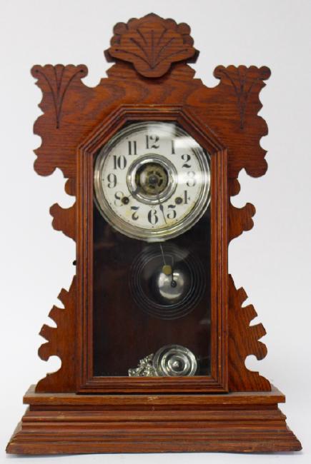 Late 19th century Oak case ‘Burton’ model kitchen clock by Ansonia Clock Co