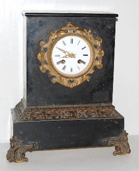 Japy Freres Black Iron Case Mantle Clock