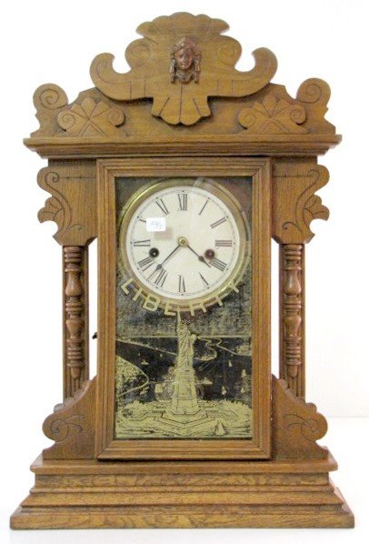 Oak Kitchen Clock w/Lady Liberty Glass