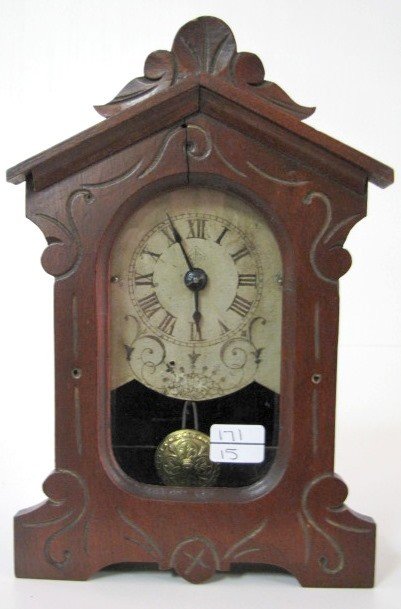 Miniature Walnut Chauncey Jerome Cottage Clock