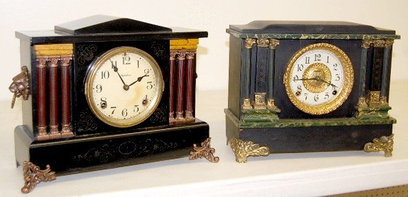 2 Ingraham Marbleized Column Mantle Clocks