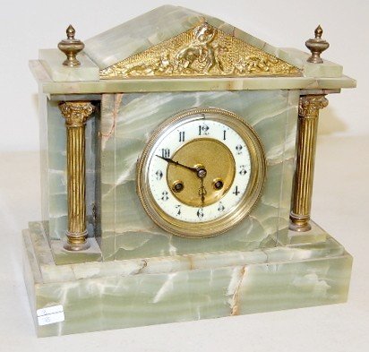 French D’argent Green Onyx Mantle Clock
